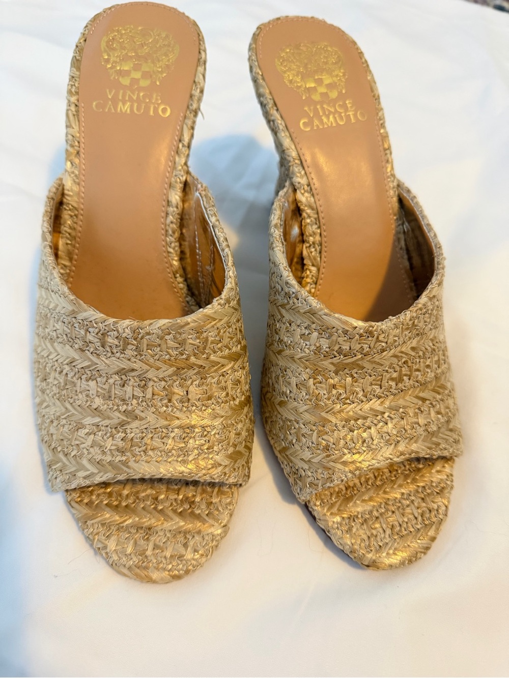 Vince Camuto Gold Braided Open-Toe Slide Mules